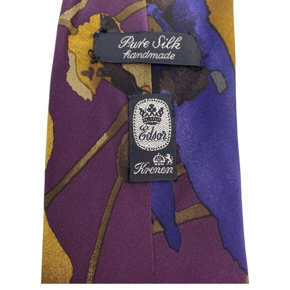 EDSOR KRONEN Mens Necktie Luxury Silk Tie Purple Watercolor Leaf Print - Picture 2 of 6